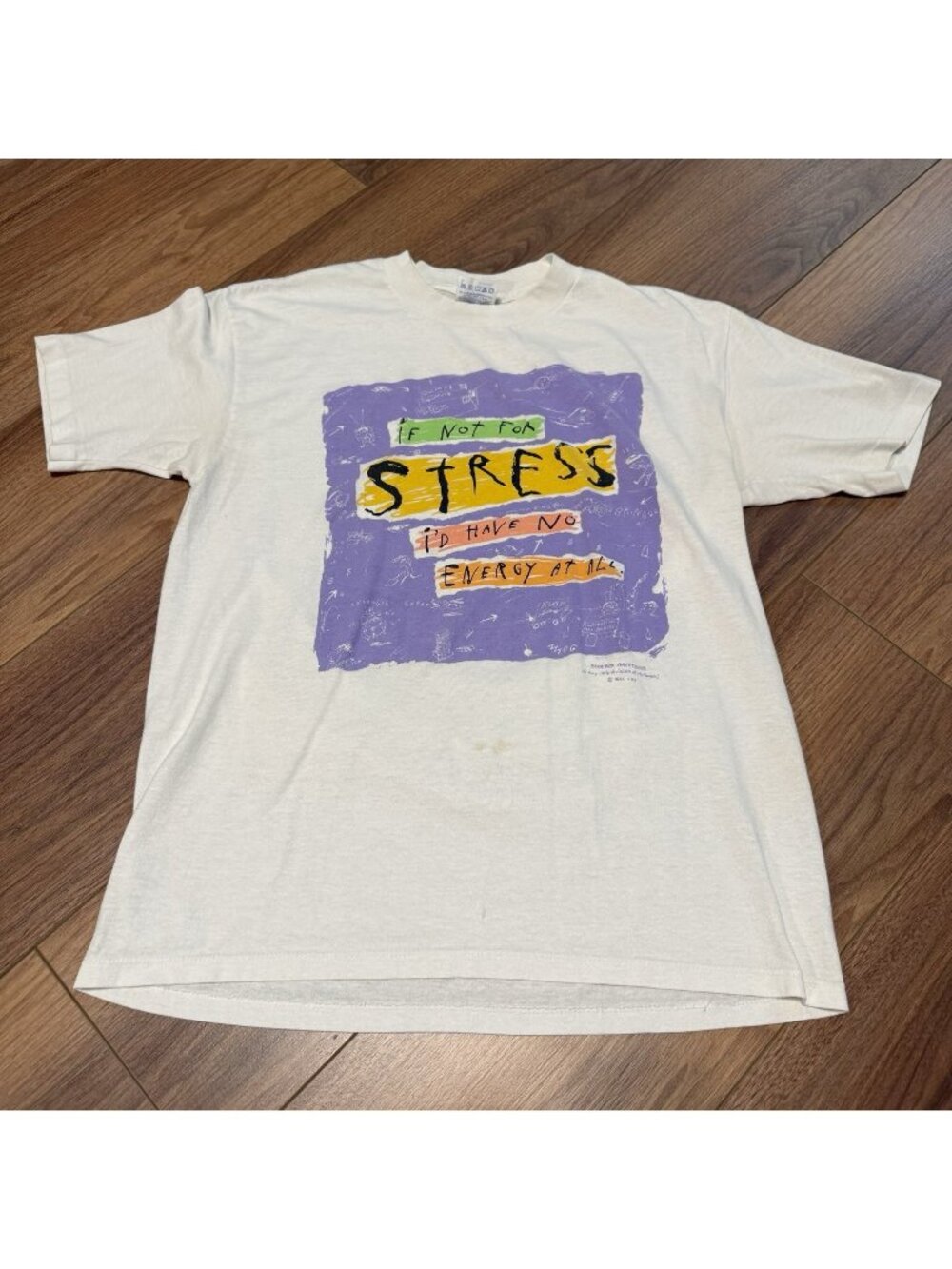 Vintage Shoebox Greetings Stress T Shirt White Size Large USA Graphic Print Joke